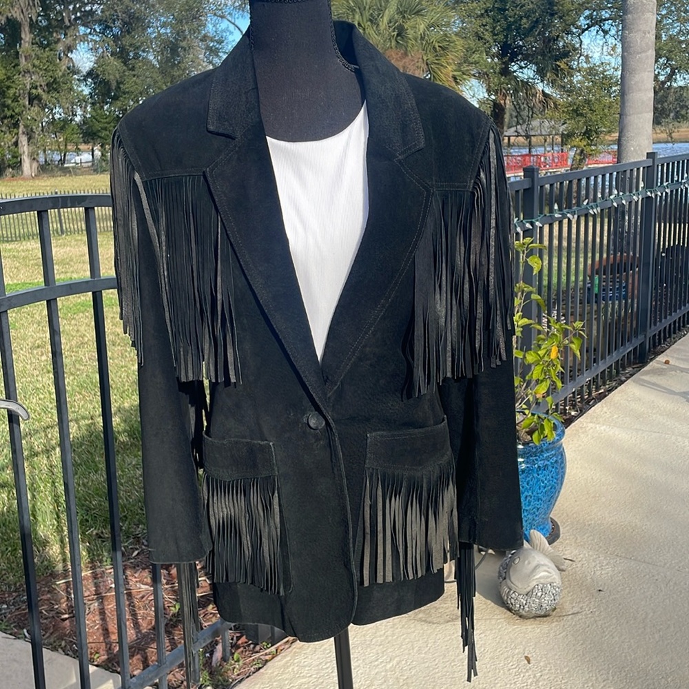 Vintage Rare CONTEMPO Casuals Fringe Leather Jacket